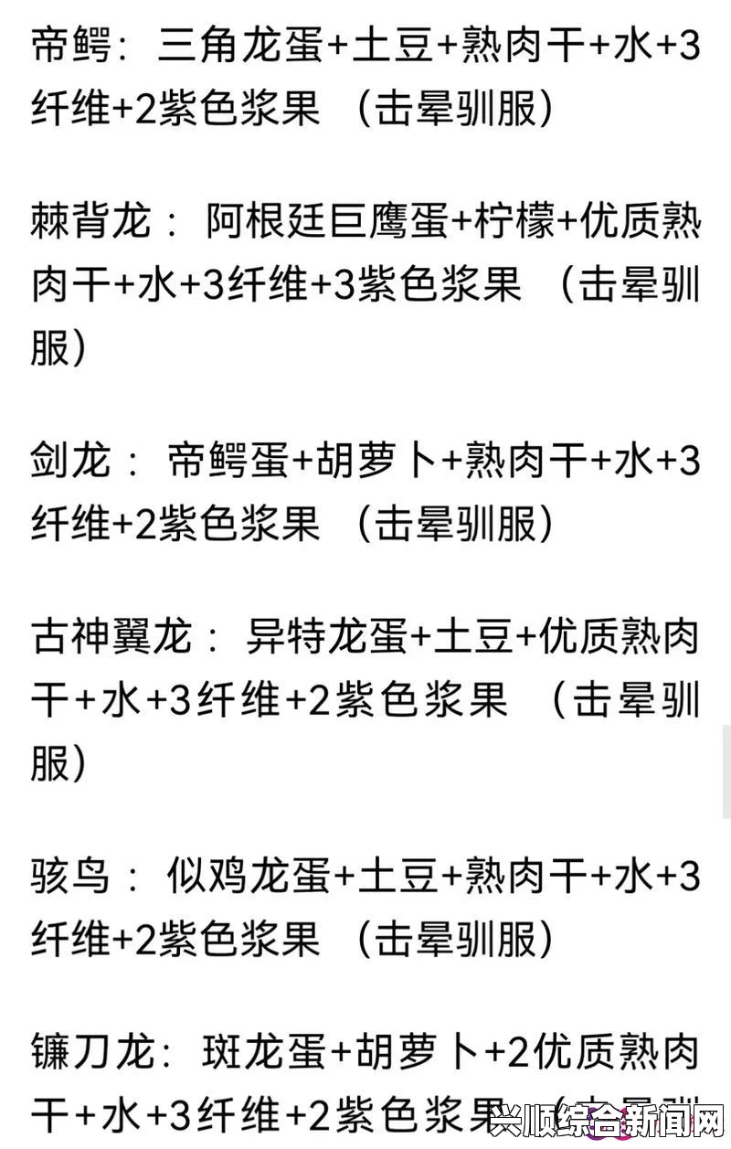 方舟，生存进化—恐龙粮食官方配方一览与粮食搭配指南